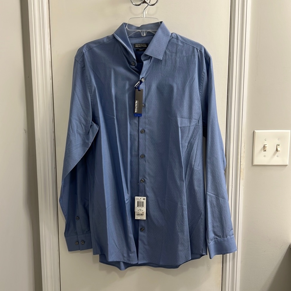 NWT- Kenneth Cole reaction slim fit blue dress shirt